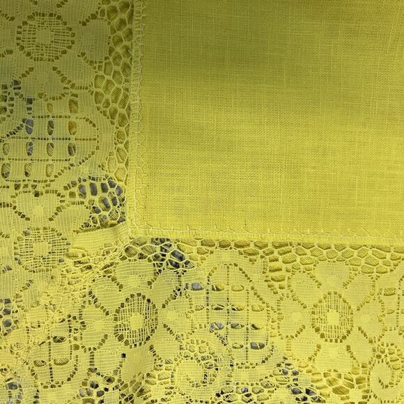 Vintage Set of 6 Linen Dinner Table Napkins Canary Yellow Square Linen Lace - Picture 8 of 8